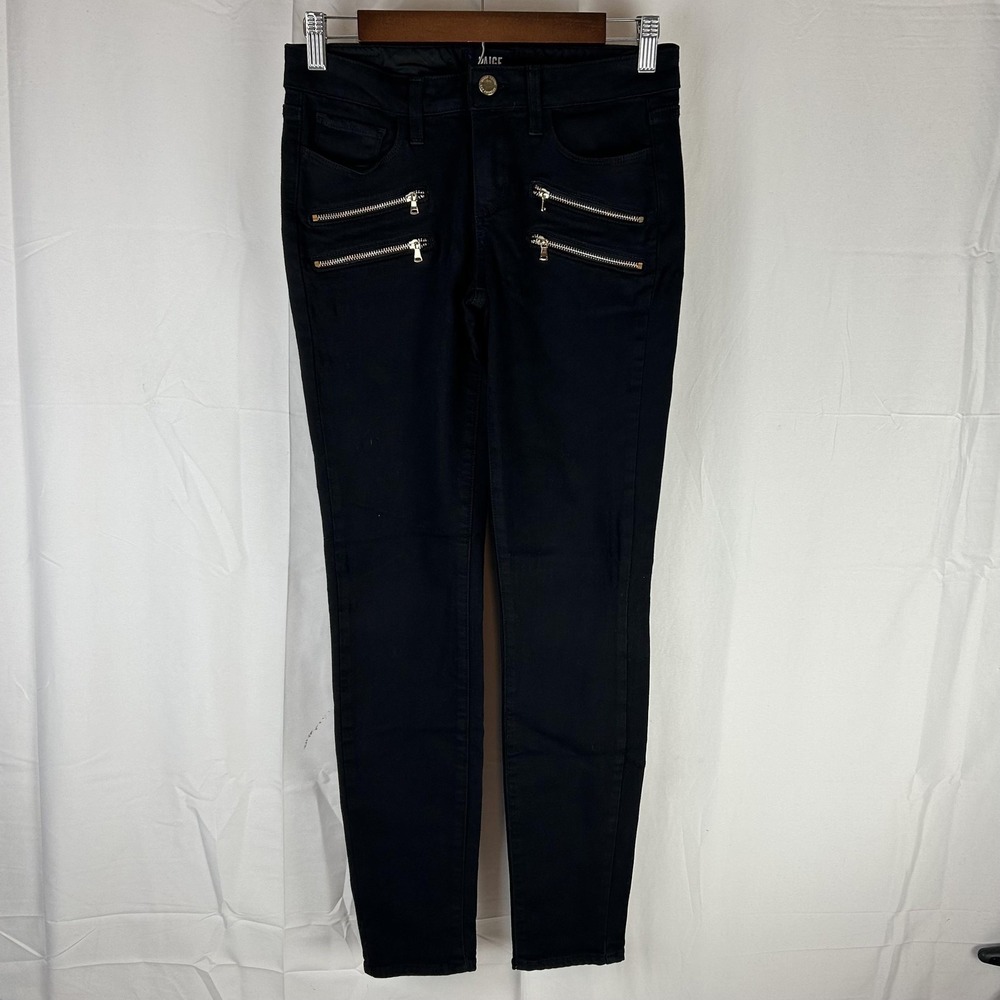 Paige Edgemont Jeans Womens 27 Black Shadow Gold Zipper‎ Skinny Made USA